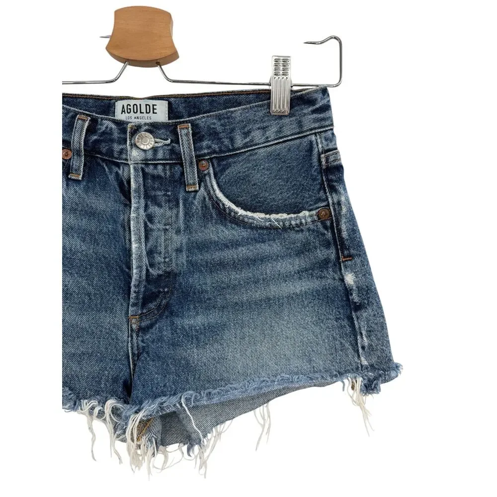 AGOLDE Parker Vintage Cut Off Shorts Rock Steady Distressed Denim Size 24